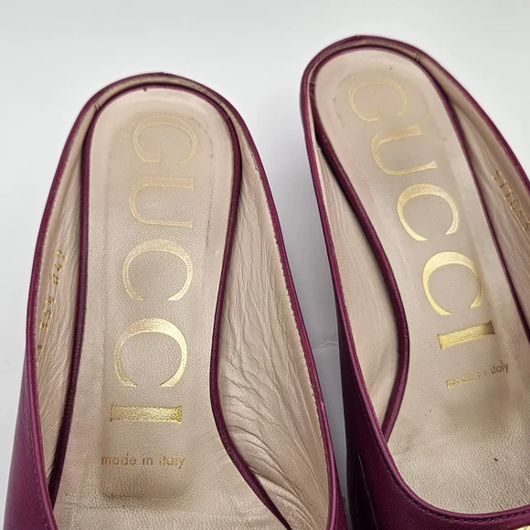 Gucci Zumi leather mules slides kitten heel shoes fuschia 35.5 size 5 - Picture 3 of 12